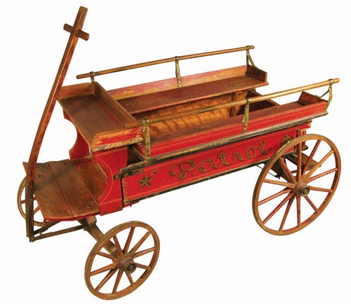PMC Fire Patrol wood child's wagon with spoke wheels, original paint and stenciling (est. $7,500).
