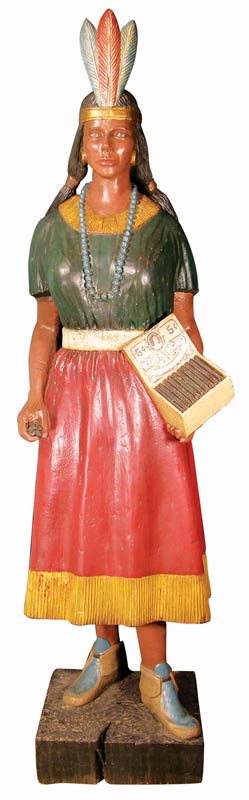 Late-19th-century cigar store Indian maiden, hand-carved and attributed to Samuel Robb (est. $50,000).