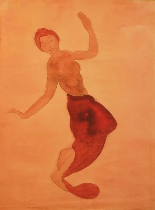 August René Francois/Rodin French (1840-1917), watercolor Cambodian Dancer, 24 by 18 inches.