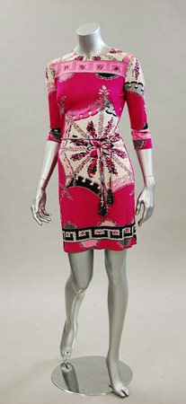 Late 1960s Emilio Pucci printed silk jersey cocktail dress in hot and pale pink, estimate $260-$350.