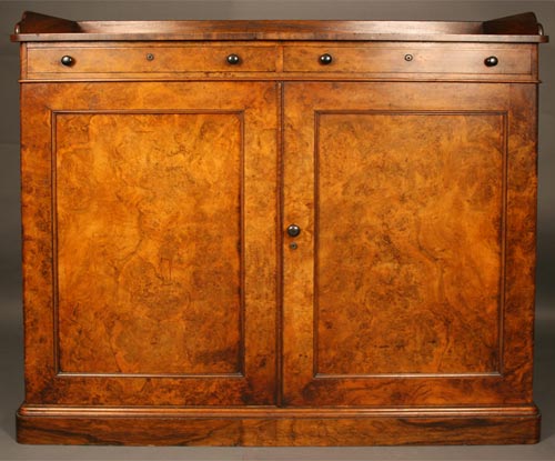 Furniture includes this burlwood press cabinet or server, stamped by the famous London firm Gillow. 