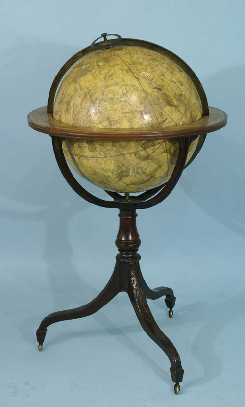 Early 19th-century British celestial globe on mahogany stand, by W&S Jones, Holborn, London. Est. $1,600-$1,800.