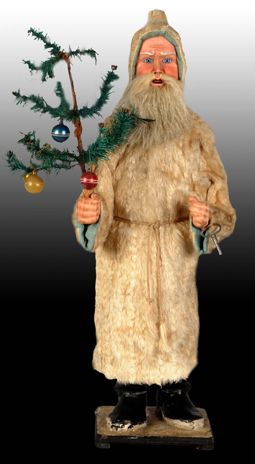 30-inch-tall 19th-century porcelain clockwork Santa with bisque face - $17,250.