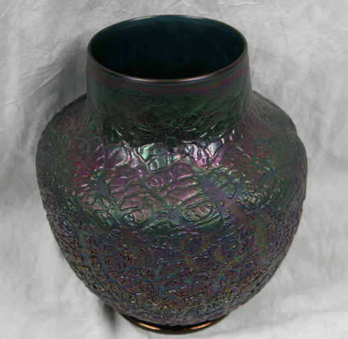 Ultra-rare museum-quality Victorian bronze glass vessel by Thomas Webb, 9 inches tall, displayed at both Broadfield House in England and the Oglebay Institute Glass Museum in Wheeling, W.Va. 