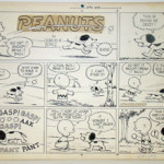 Peanuts creator Charles Schulz drew this Sunday comics page in May 1953. Done in pen and ink, the strip sold for $67,800 at Philip Weiss Auctions. Image courtesy Philip Weiss Auctions.