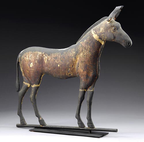 Possibly the only one of its kind, this mule weather vane attained $117,300. Image courtesy Julia Auctions.