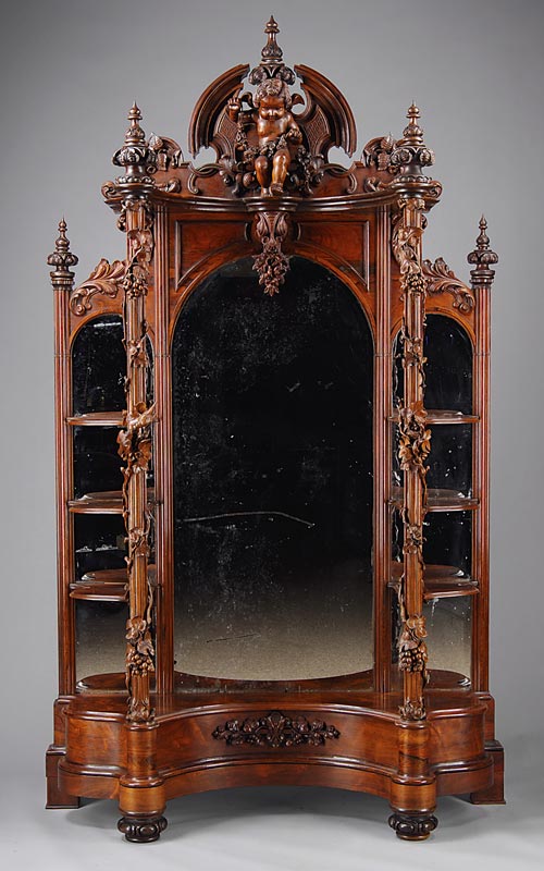 Attribution to New York furniture maker John Henry Belter lifted this   circa 1860 rosewood étagère to $109,250. Image courtesy Julia Auctions.