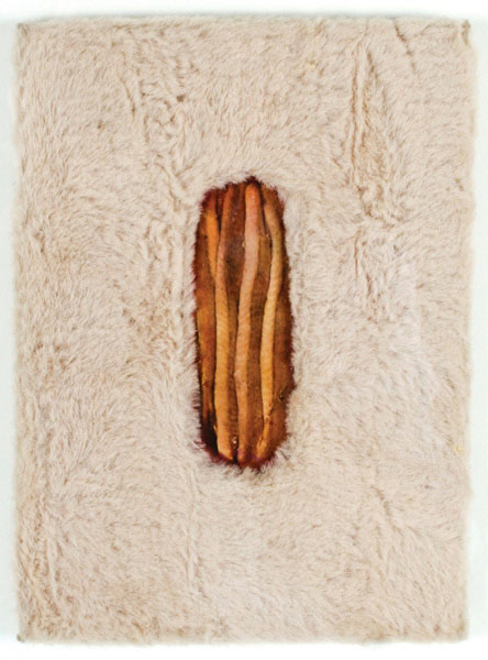 Lot 148. Meret Oppenheim (Swiss, 1913-1985) Fur Abstraction, 1969, assemblage with fur, 8¼ inches by 6½ inches, initialed and dated MO 1969, Est. $4,000-$6,000.