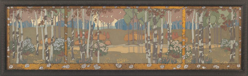 Gouache-on-panel work by Jessie Hazel Arms Botke (1883-1971) titled Mural Design ($15,600). Image courtesy Treadway Toomey.