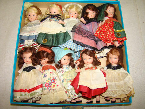 Ten Nancy Ann Story Book dolls sold as one lot for $2,930. Image courtesy Philip Weiss Auctions.