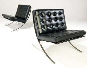 Pair of Mies van der Rohe Barcelona chairs, auctioned Oct. 25, 2008 for $3,250. Photo courtesy Sollo Rago.