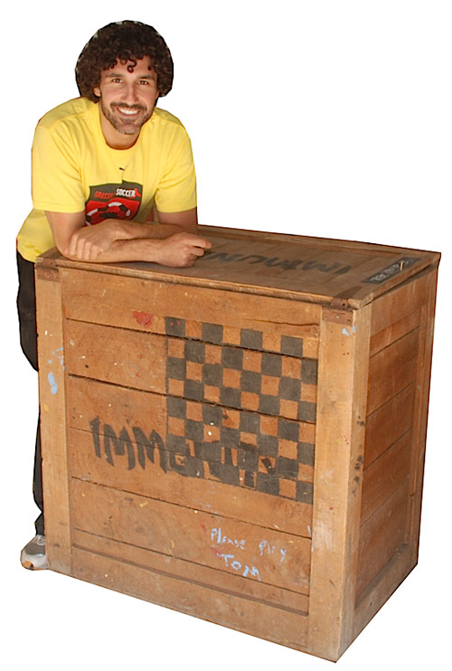 Ethan Zohn, million-dollar winner of Survivor: Africa, authenticated all auction items from the third season of the long-running reality show. Zohn autographed the 25-inch by 36-inch wood crate seen here, which was prominent in multiple episodes of the series. Introduced during the third season, it played a key role in the show’s immunity challenge. Image courtesy Grey Flannel Auctions.