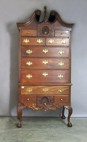 This Chippendale-style mahogany highboy stands 87 inches high. Image courtesy Pook and Pook Inc.