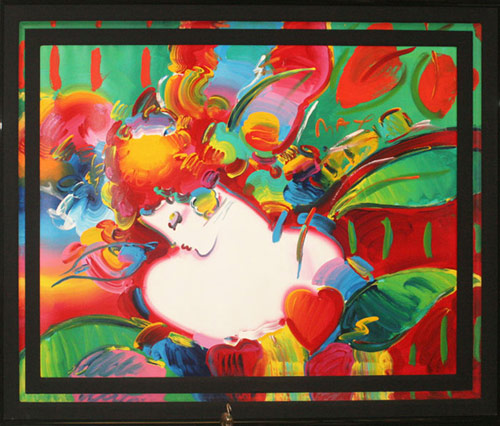 Peter Max Flower Blossom Lady acrylic on canvas. 36 inches by 48 inches. 2002. Original edition. Hand signed original painting. Includes custom frame (50 inches by 62 inches). Certificate of authenticity included. Artwork in excellent condition. Estimate $37,000 - $50,000. Image courtesy Abercrombie Auctions International.