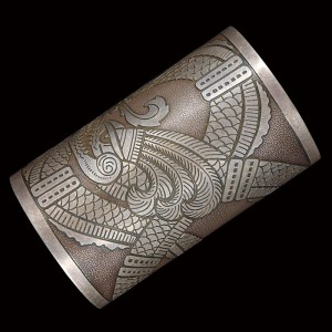 Not all Mexican silver was marked by the maker. This 4 3/8-inch-wide silver cuff bracelet with a traditional feathered-serpent pattern is stamped 950 for the silver content. Courtesy Cincinnati Art Galleries.