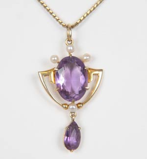 Victorian 14K gold, amethyst and pearl pendant necklace. Courtesy Estate Road Show.