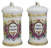These Old Paris porcelain apothecary jars sold for $835 at a Neal Auction in New Orleans a few months ago.