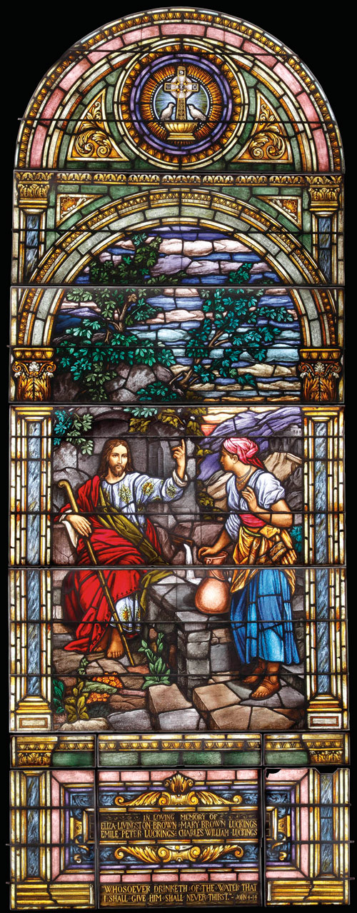 Shown here is one of a set of seven religious stained-glass windows that sold for $41,300. Image courtesy Jackson's International.