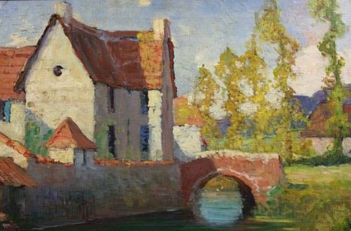 Chateau by a Stream in Normandy by George Ames Aldrich (American, 1872-1941), estimate $4,000-$6,000. Image courtesy Kaminski Auctions.