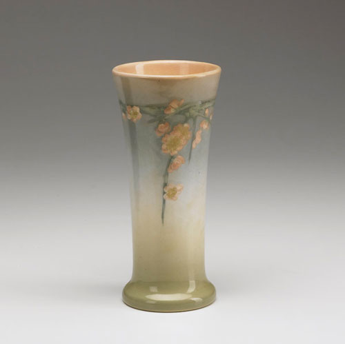 Rookwood artist Elizabeth Lincoln decorated this 7-inch Iris Glaze tapered vase with cherry blossoms. Photo courtesy Rago's.