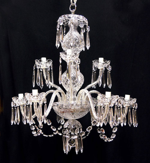 Waterford 9-arm crystal chandelier. Image courtesy of LiveAuctioneers Archive and Clars Auction Gallery.