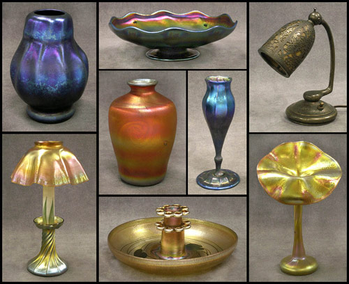 Estate collection includes 18 lots of Tiffany, Steuben, Quezel & Loetz. Image courtesy William Jenack Auctioneers.