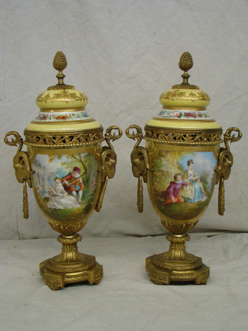 Pair of elegant 19th-century Sevres porcelain urns to be auctioned by Philip Weiss in March. Image courtesy Philip Weiss Auctions.