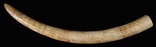 British scrimshaw tusk with carving of scenes from the Napoleonic Wars. Estimate $8,000-$12,000. Image courtesy Julia Auctions.