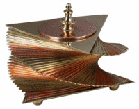 Silver-plated triangular pieces of metal were formed into this 5 3/4-inch-high cigarette box made by John Otaredze about 1935. Talisman Fine Arts of San Francisco sold it last year for $1,000.