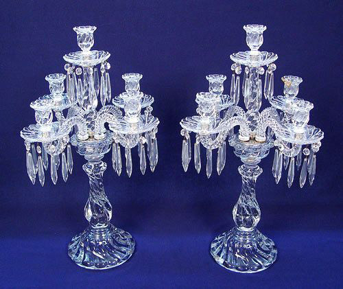 Fostoria Glass, which closed its Moundsville, W.Va., factory in 1986,   made these 15-inch Colony candelabras. Image courtesy of Burchard Galleries and LiveAuctioneers.com Archive.
