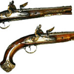 Pair of extra-fine circa-1720-1740 flintlock holster pistols made by Richard Wilson, London. Estimate: $8,000-$12,000. Courtesy Turkey Creek Auctions.