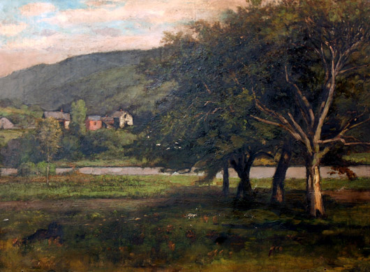 Landscape with houses in background, oil on canvas, 17 x 23 inches. Image courtesy Wooden Nickel Antiques.