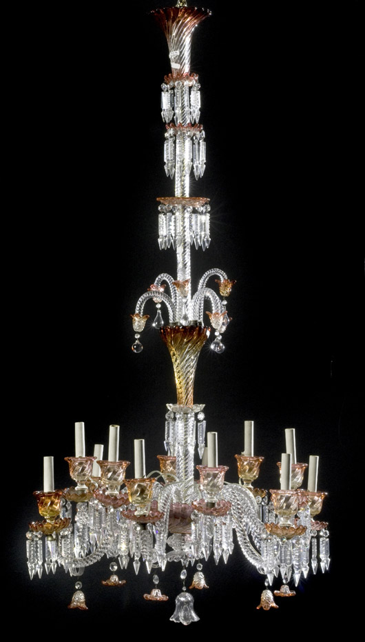Monumental Baccarat Rose Tiente chandelier, French, early 20th century, $12,925. Image courtesy Cowan's Auctions.