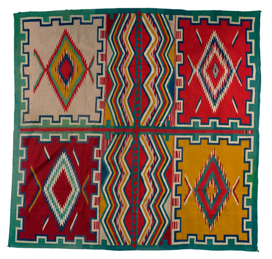 Circa-1885 Navajo Germantown six-panel weaving. Image courtesy Cowan Auctions.