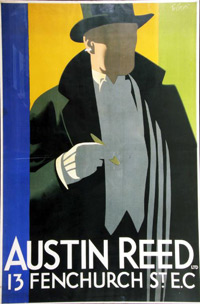 Tom Purvis (1888-1959) Austin Reed Ltd 13 Fenchurch St. E.C, original poster printed circa 1927 - 152 x 101 cm framed. Estimate: $7,100-$8,500. Image courtesy Onslows Auctioneers.