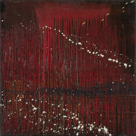 New York artist Pat Steir painted ‘Red Cascade' in 1996-97. The oil on canvas measures 30 1/8 inches square. Photo by Lyle Peterzell, courtesy Speed Art Museum.