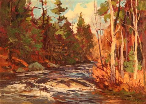 Rushing Waters, oil on board, $400-$600. Image courtesy Royka's Fine Art & Antiques.