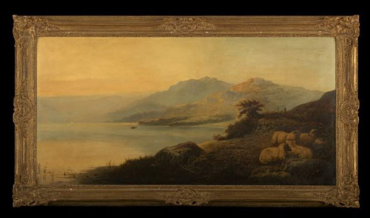 Shepherds and their flock are pictured in the foreground of this landscape by James Arthur O'Connor (Irish, 1792-1841). The painting measures 30 by 60 3/8 inches and has a $35,000-$50,000 estimate. Image courtesy New Orleans Auction Galleries.