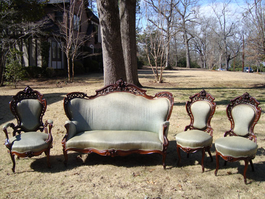 This J.W. Meets parlor set was among the antiques stolen early March 22 from a hotel parking lot in Birmingham, Ala. Image courtesy Charles McKemie.