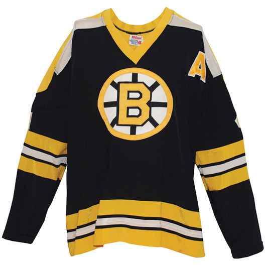 Bobby Orr's 1973-1974 Boston Bruins game-used road jersey, 50th Anniversary patch on each shoulder. Image courtesy Grey Flannel Auctions.