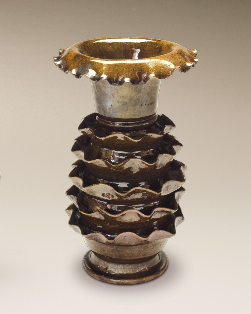 Petticoat Vase, c. 1899, glazed ceramic, 7 3/4in x 4 3/4in. Collection of the Ohr-O’Keefe Museum of Art. Gift of David Whitney in honor of Frank and Berta Gehry.
