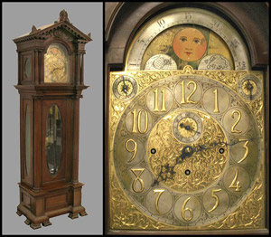 This Elliott, London mahogany tall case clock stands 8 feet 8 inches tall. Image courtesy William Jenack Auctioneers.
