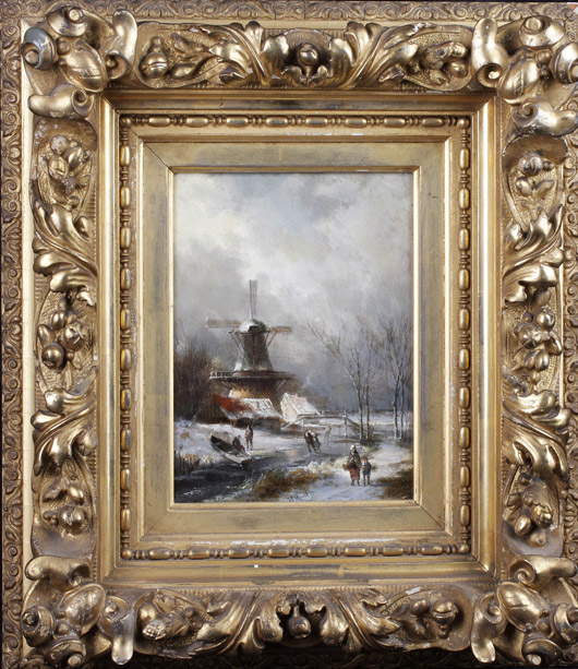 Winter scene by Morel Jan Evert Sr. the Elder. (Dutch, 1766-1808), $2,360. Image courtesy Aberdeen Auction Galleries.