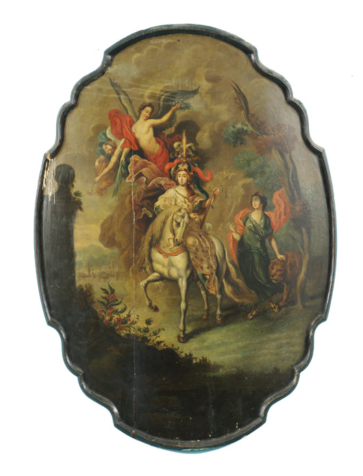 This 18th-century oil painting of a queen could be of Catherine the Great. The unsigned painting measures 44 1/2 by 32 inches. Lewis & Maese Auction.