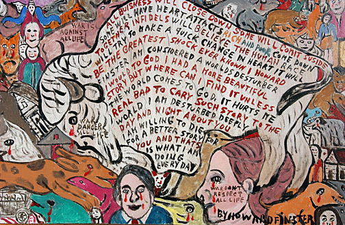 Paint-on-board work by the late folk art icon Howard Finster, executed in 1981 ($16,100). Image courtesy Slotin Auction.