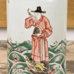 This 5 1/2-inch-high famille vert brush pot from the Qing dynasty may be sleeper. The presale estimate is $250-$350. Image courtesy Millea Bros. Ltd.