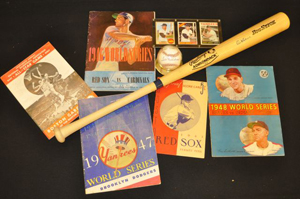 Game programs and autographs comprise the baseball collection scheduled to sell Saturday at 5:30 p.m. The Rawlings bat is signed by Hall of Famer Al Kaline. Image courtesy John McInnis Auctioneers.
