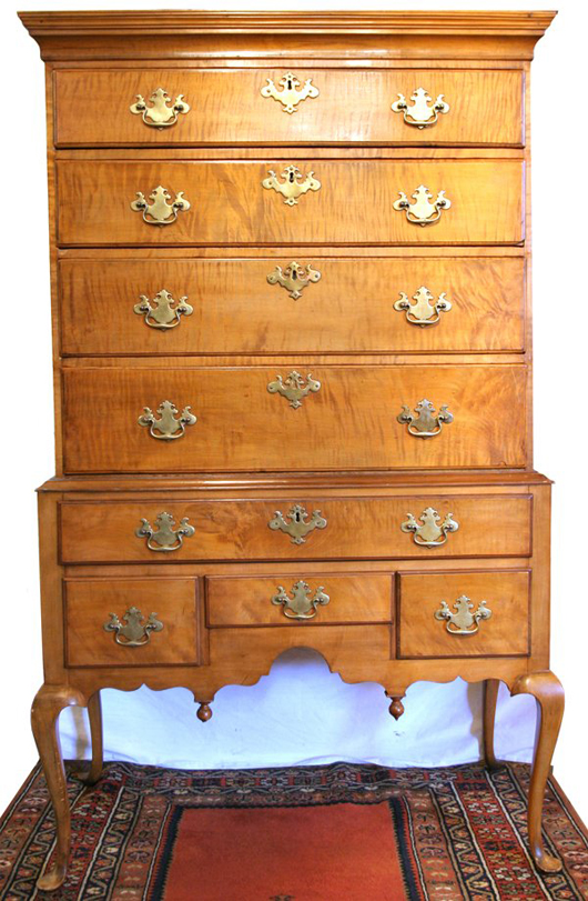 Probably from New Hampshire, this two-piece highboy stands 65 inches high. Image courtesy DuMouchelles.