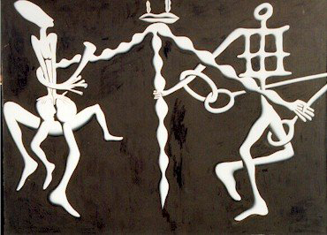 Mark Kostabi's 1989 painting 'Lypsinka' is 84 inches wide by 64 inches high. Image courtesy Ro Gallery.