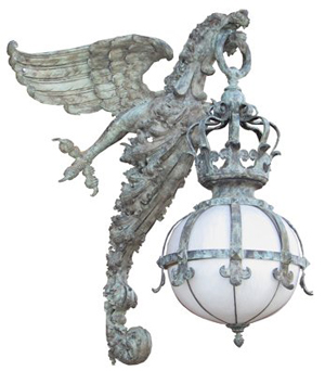 Bob Courtney had these large griffin sconces cast from the antique originals. Image courtesy Bob Courtney Auctions.